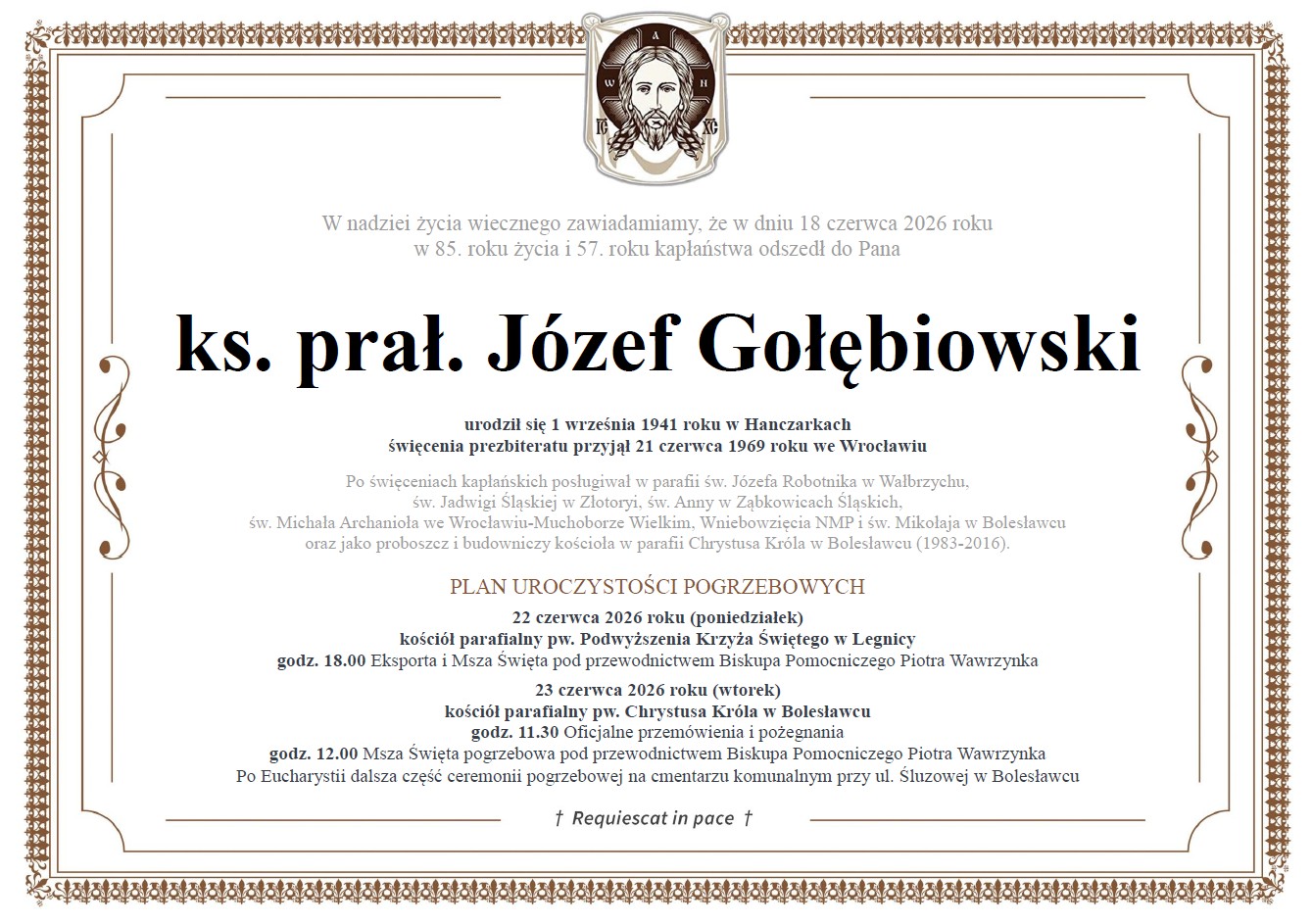 Zmarł ks. Józef Gołębiowski