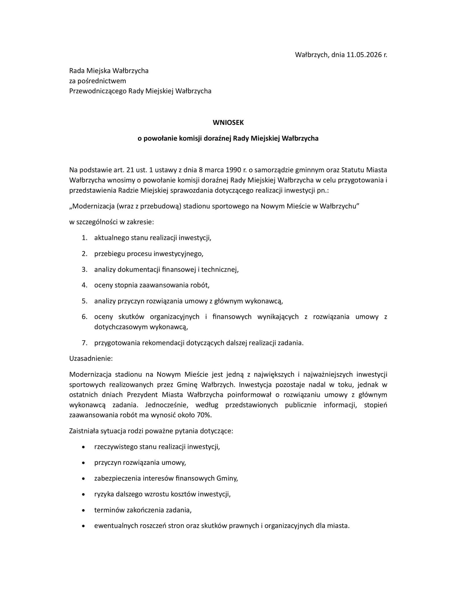 Radni chcą powołania komisji doraźnej