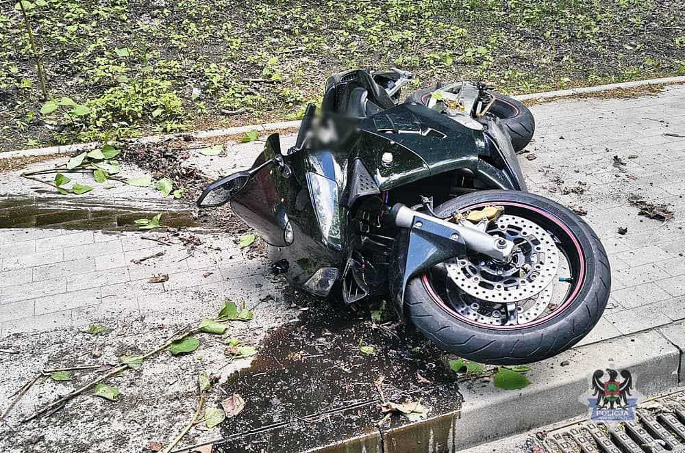 Upadek motocyklisty na Moniuszki