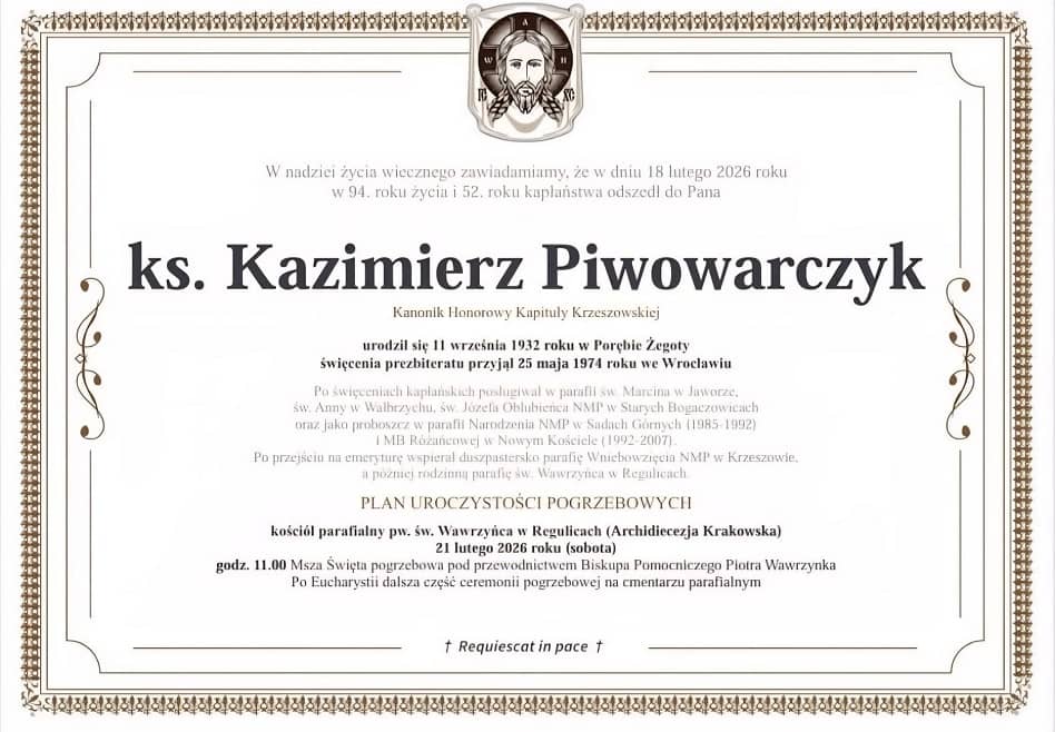Zmarł Ks. Kazimierz Piwowarczyk