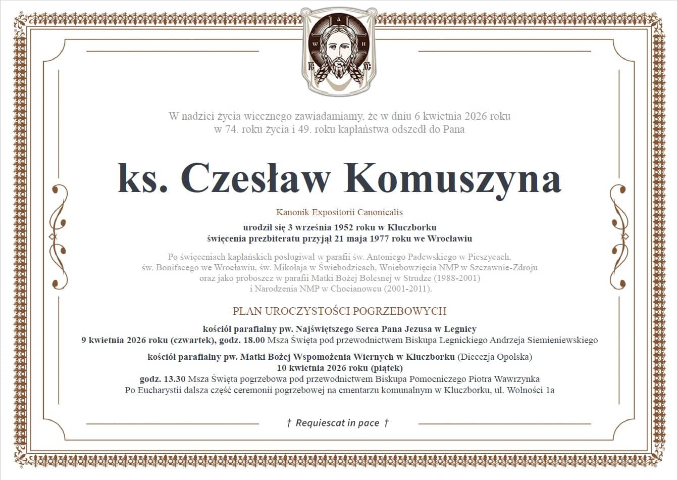 Zmarł ksiądz Czesław Komuszyna